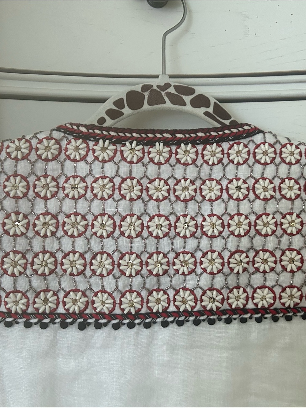 Veronica Beard White Embroidered Jacket with Burgundy and Black Accents - Picture 8 of 10